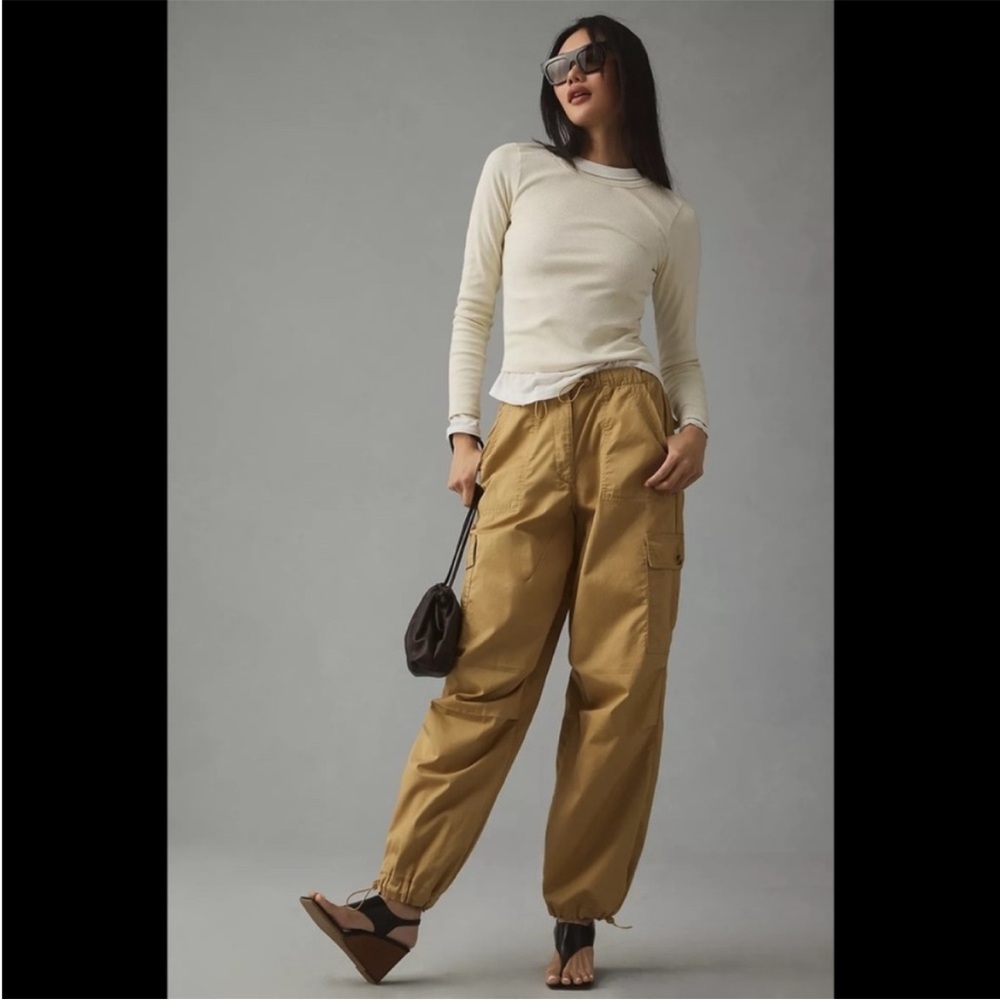 Avec Les Filles Tan Drawcord Cargo Jogger Pants Small NWT
